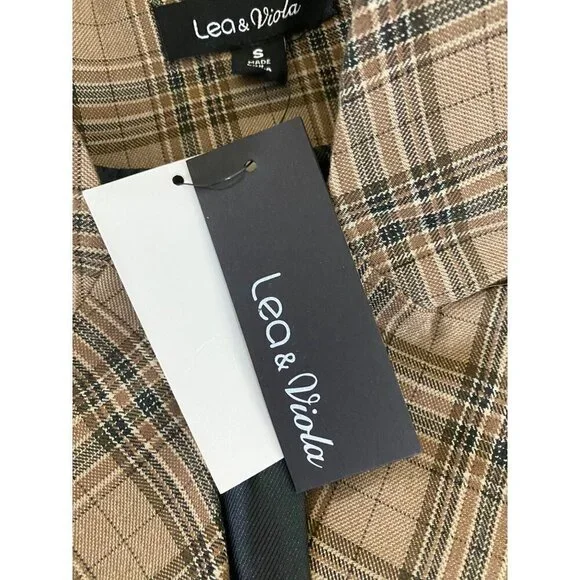 NWT Lea & Viola Women's Brown Plaid Long Sleeve Crop Blazer - Small - Picture 3 of 14